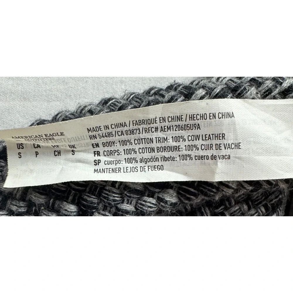 American Eagle‎ Mens Braided Cotton Belt Grey Brown Leather Trim Size S